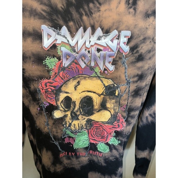 Empyre Back and Brown Tie Dye Long Sleeve Shirt Damage Done Skull Size L - Picture 4 of 8